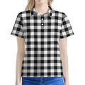Black And White Buffalo Plaid Print Women's Polo Shirt