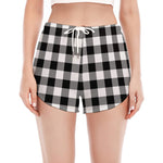 Black And White Buffalo Plaid Print Women's Split Running Shorts