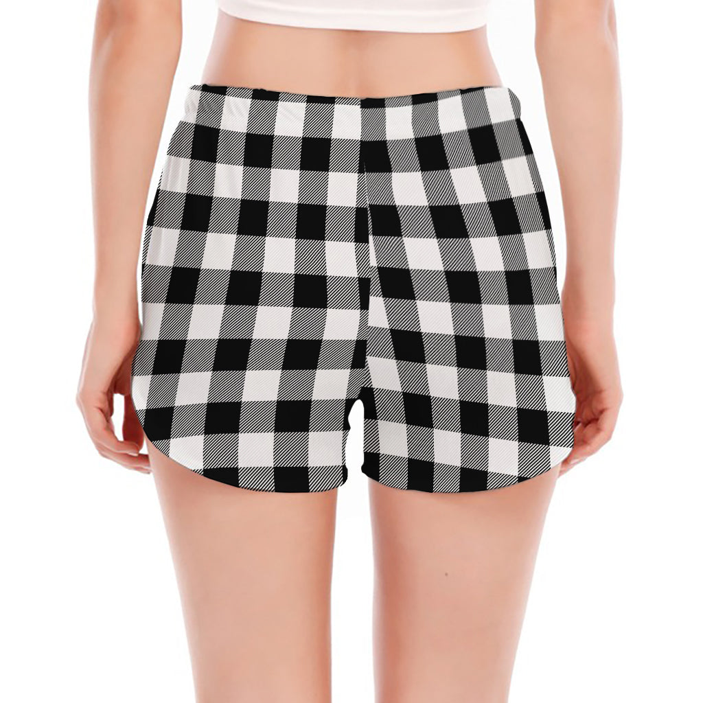Black And White Buffalo Plaid Print Women's Split Running Shorts