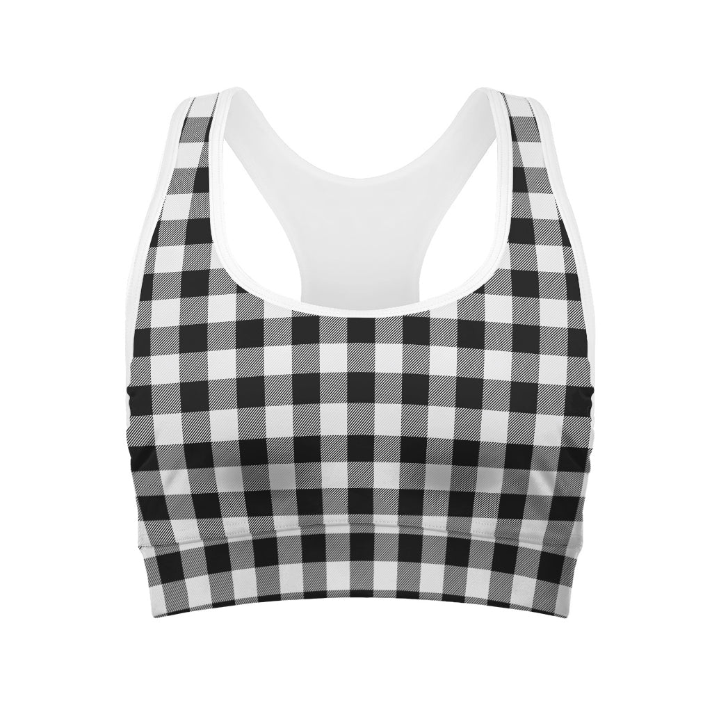 Black And White Buffalo Plaid Print Women's Sports Bra