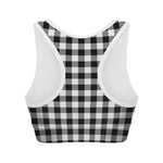 Black And White Buffalo Plaid Print Women's Sports Bra