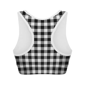 Black And White Buffalo Plaid Print Women's Sports Bra