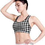 Black And White Buffalo Plaid Print Women's Sports Bra