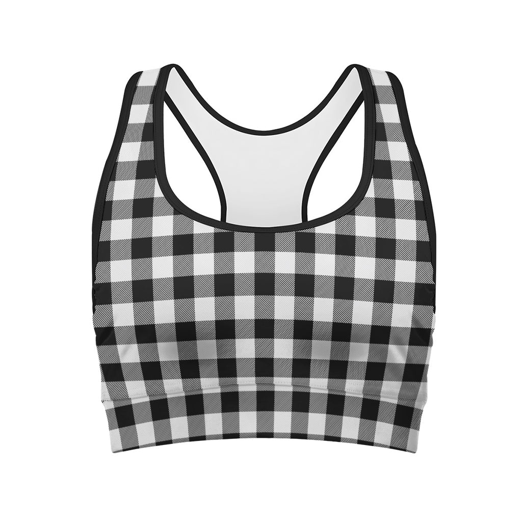 Black And White Buffalo Plaid Print Women's Sports Bra