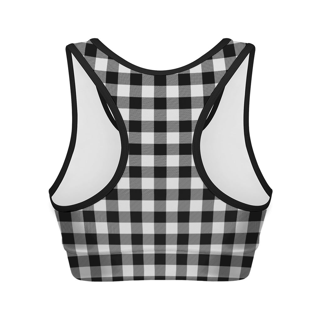 Black And White Buffalo Plaid Print Women's Sports Bra