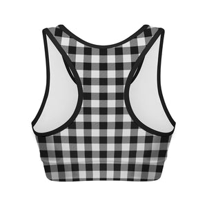 Black And White Buffalo Plaid Print Women's Sports Bra