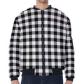 Black And White Buffalo Plaid Print Zip Sleeve Bomber Jacket