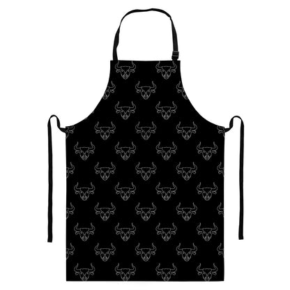 Black And White Bull Pattern Print Bib Apron With Pocket