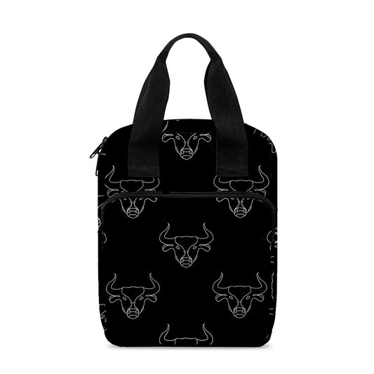 Black And White Bull Pattern Print Bible Tote Bag