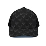 Black And White Bull Pattern Print Black Mesh Trucker Cap