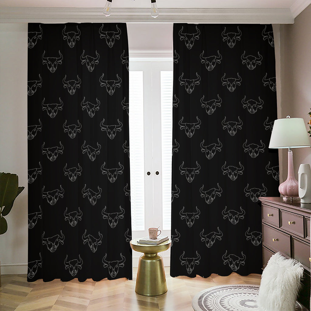 Black And White Bull Pattern Print Blackout Pencil Pleat Curtains