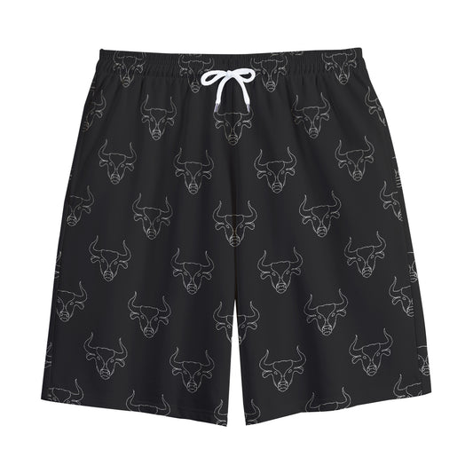 Black And White Bull Pattern Print Cotton Shorts