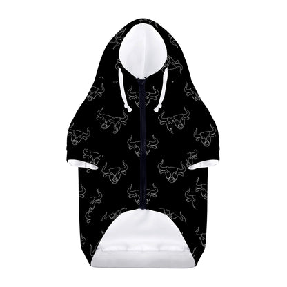 Black And White Bull Pattern Print Dog Zip Up Hoodie