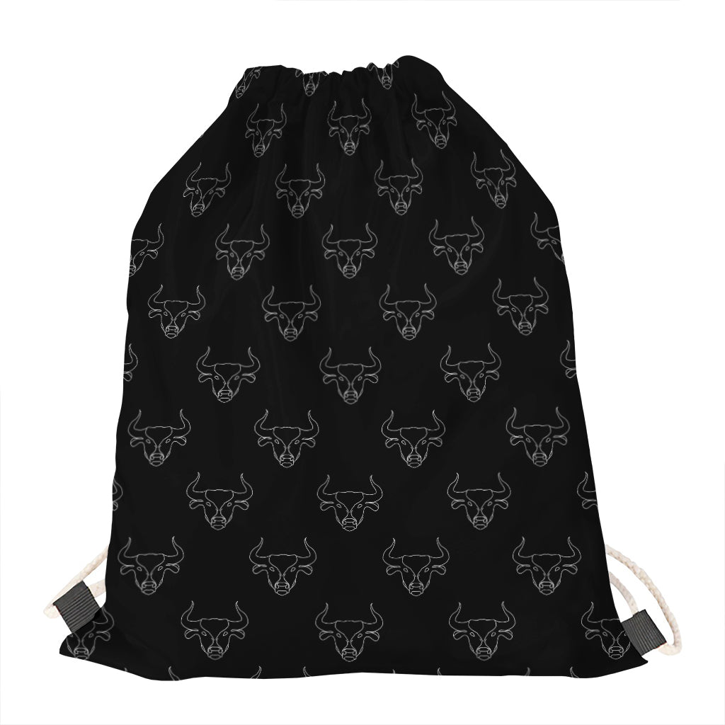 Black And White Bull Pattern Print Drawstring Bag