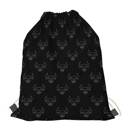 Black And White Bull Pattern Print Drawstring Bag