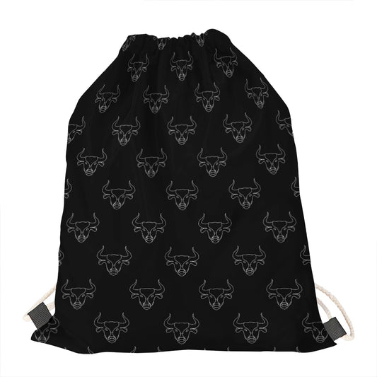 Black And White Bull Pattern Print Drawstring Bag