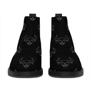 Black And White Bull Pattern Print Flat Ankle Boots