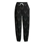 Black And White Bull Pattern Print Fleece Lined Knit Pants