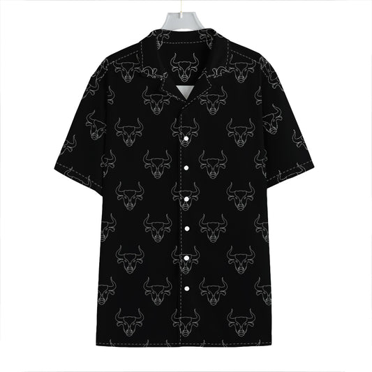 Black And White Bull Pattern Print Hawaiian Shirt