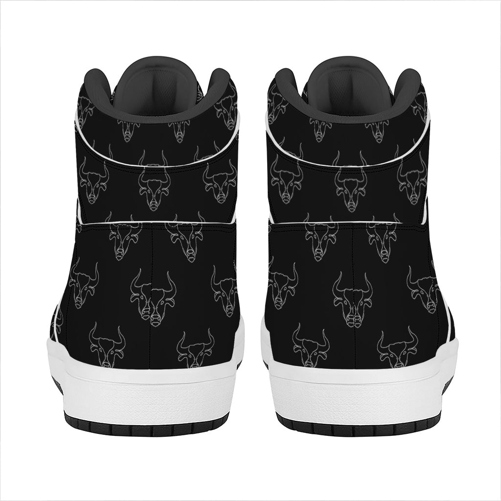 Black And White Bull Pattern Print High Top Leather Sneakers