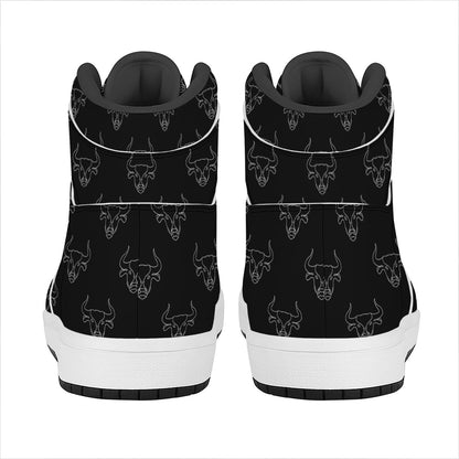 Black And White Bull Pattern Print High Top Leather Sneakers
