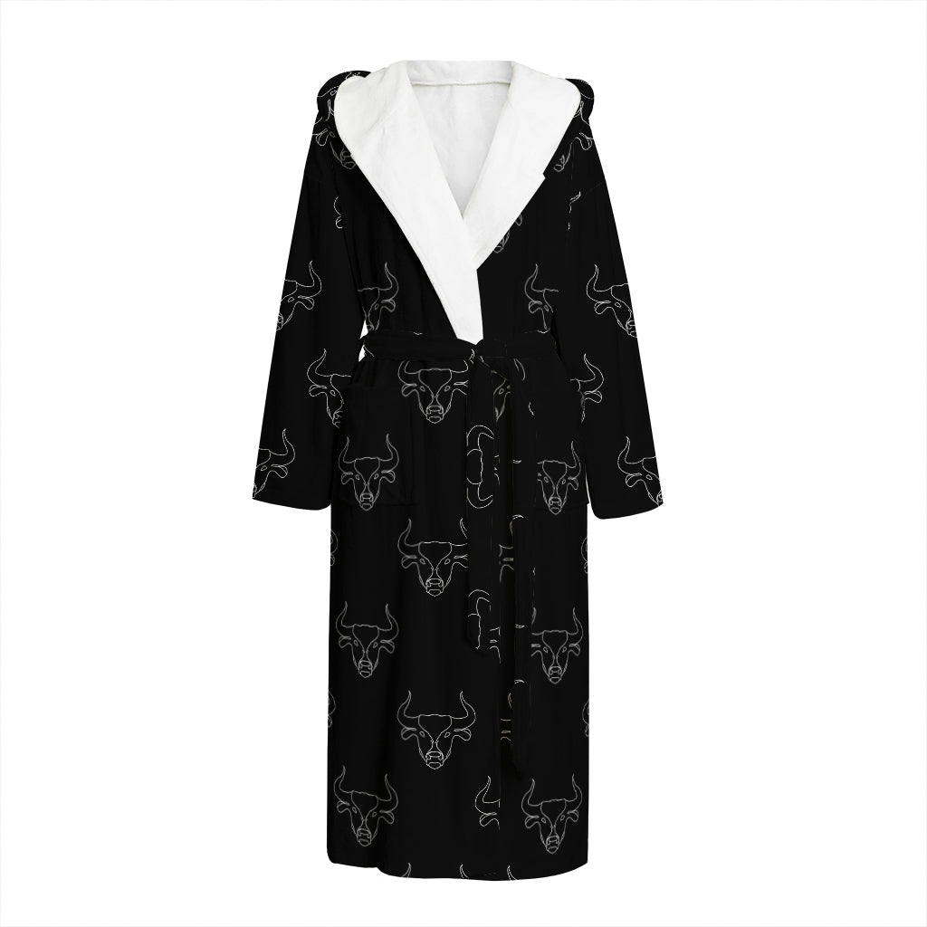 Black And White Bull Pattern Print Hooded Bathrobe