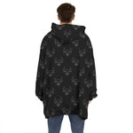 Black And White Bull Pattern Print Hoodie Blanket