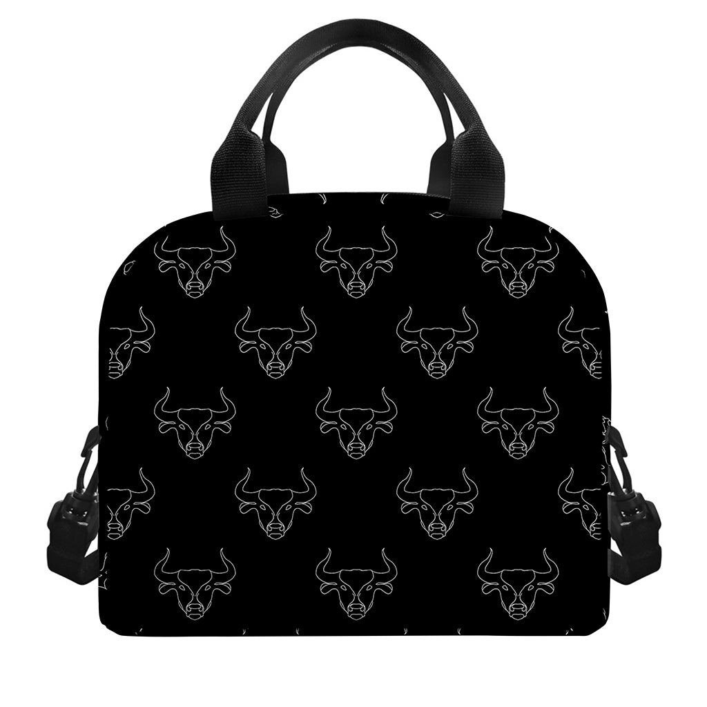 Black And White Bull Pattern Print Insulated Lunch Bag