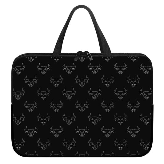 Black And White Bull Pattern Print Laptop Sleeve With Handle