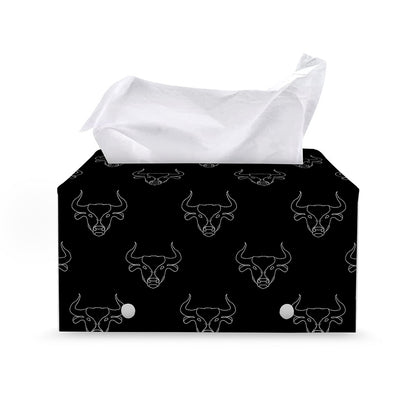 Black And White Bull Pattern Print Leather Tissue Box Cover