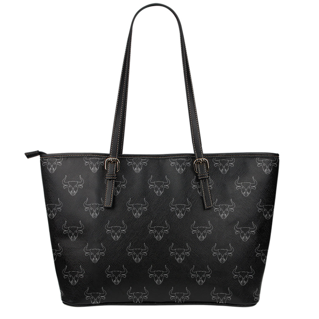 Black And White Bull Pattern Print Leather Tote Bag