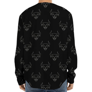 Black And White Bull Pattern Print Long Sleeve Baseball Jersey