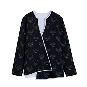 Black And White Bull Pattern Print Long Sleeve Short Coat