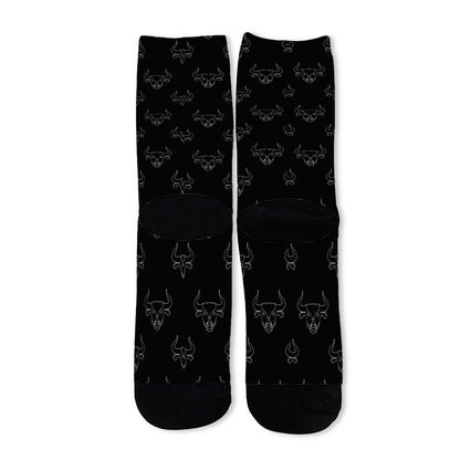 Black And White Bull Pattern Print Long Socks
