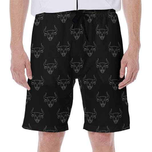 Black And White Bull Pattern Print Men's Beach Shorts