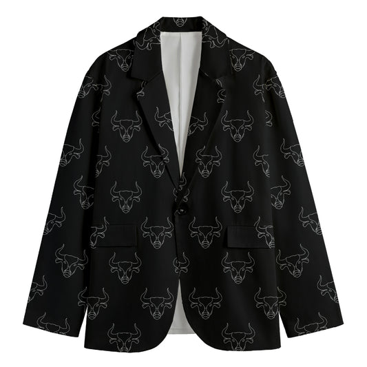 Black And White Bull Pattern Print Men's Blazer