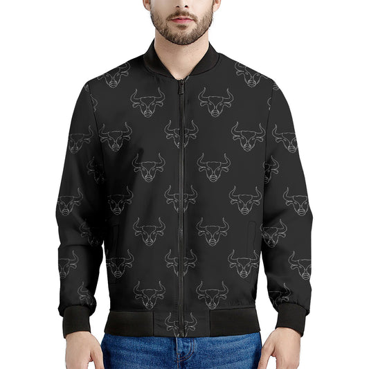 Black And White Bull Pattern Print Men's Bomber Jacket