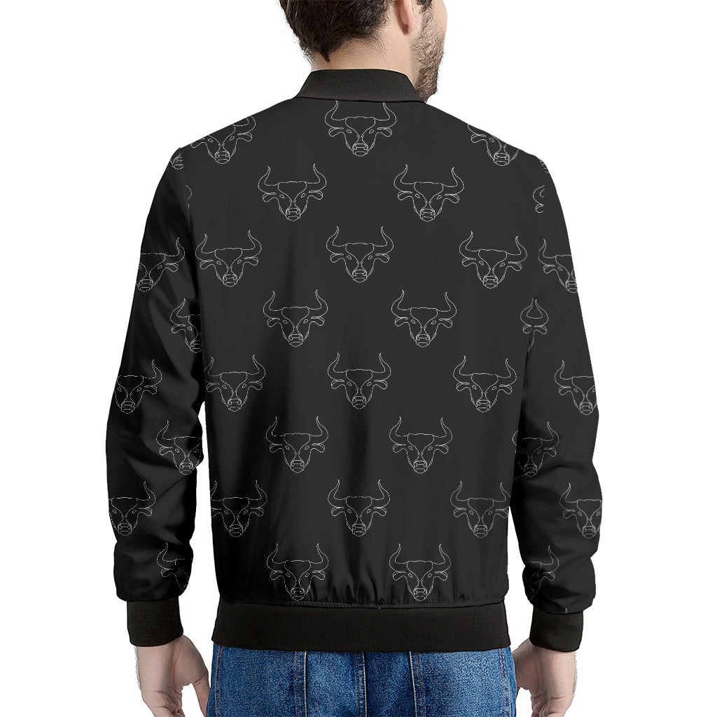 Black And White Bull Pattern Print Men's Bomber Jacket