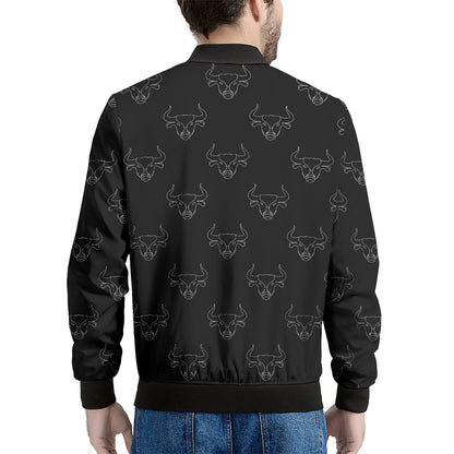 Black And White Bull Pattern Print Men's Bomber Jacket