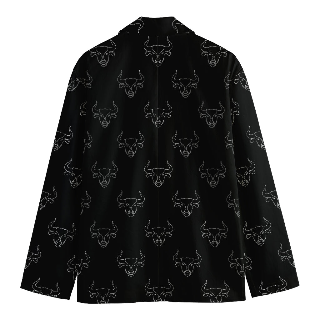 Black And White Bull Pattern Print Men's Cotton Blazer
