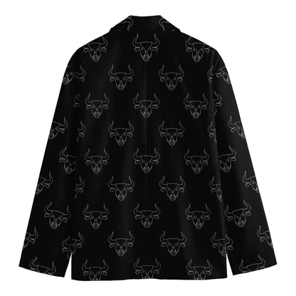 Black And White Bull Pattern Print Men's Cotton Blazer