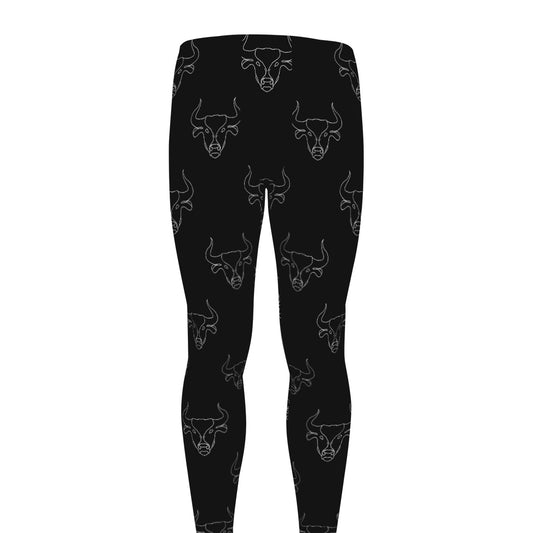Black And White Bull Pattern Print Men's leggings