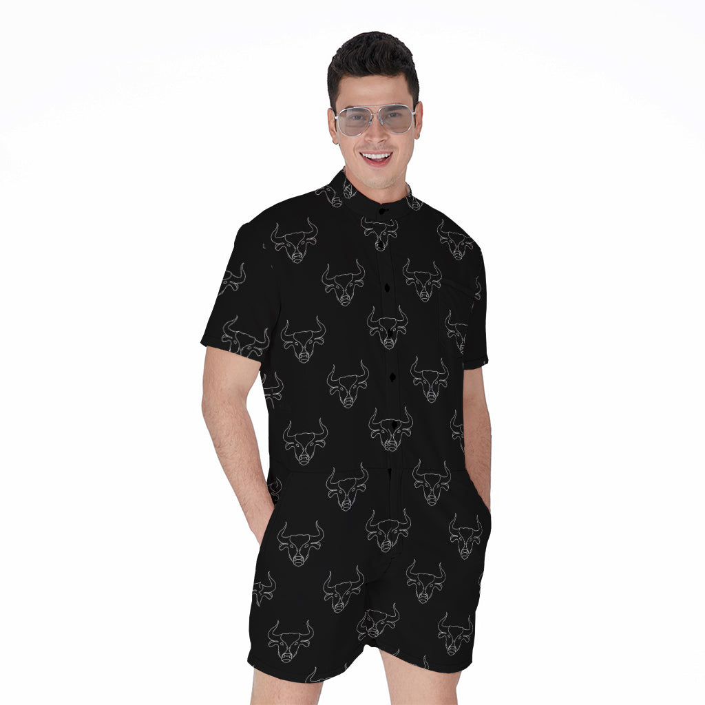 Black And White Bull Pattern Print Men's Rompers