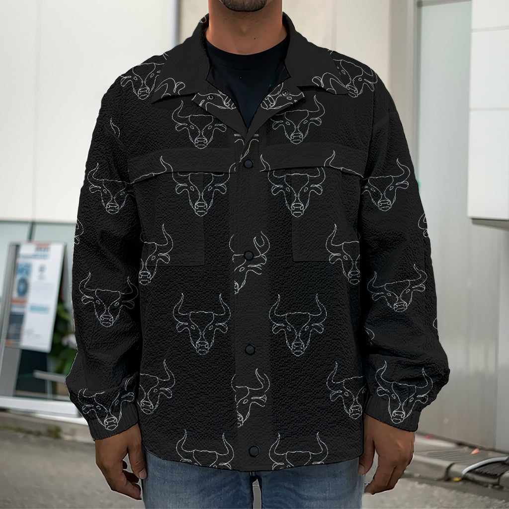 Black And White Bull Pattern Print Men's Shirt Jacket