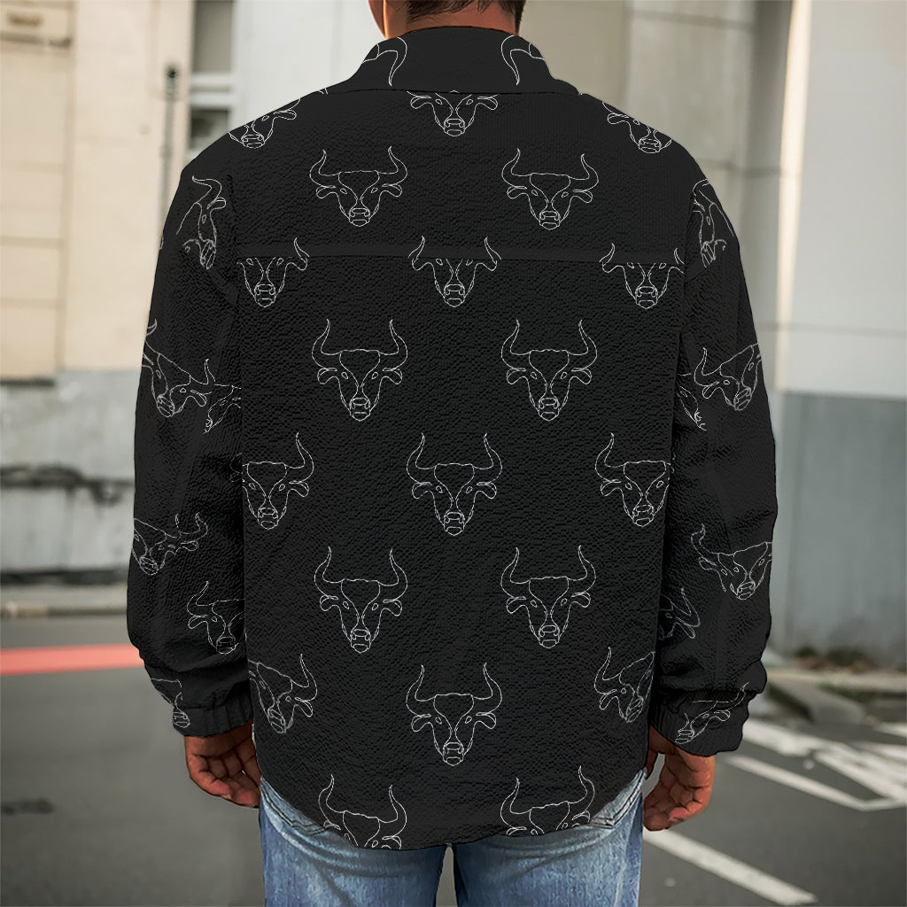 Black And White Bull Pattern Print Men's Shirt Jacket