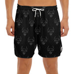Black And White Bull Pattern Print Men's Split Running Shorts