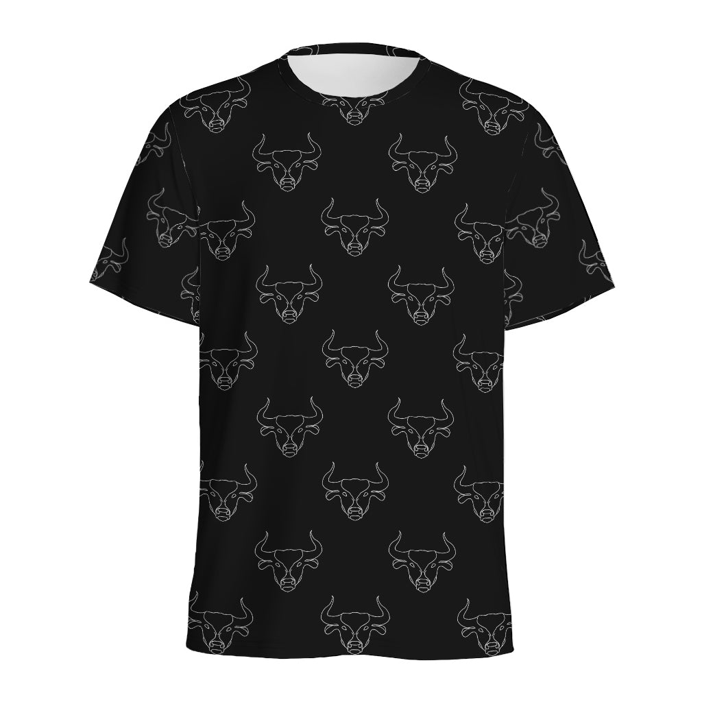 Black And White Bull Pattern Print Men's Sports T-Shirt