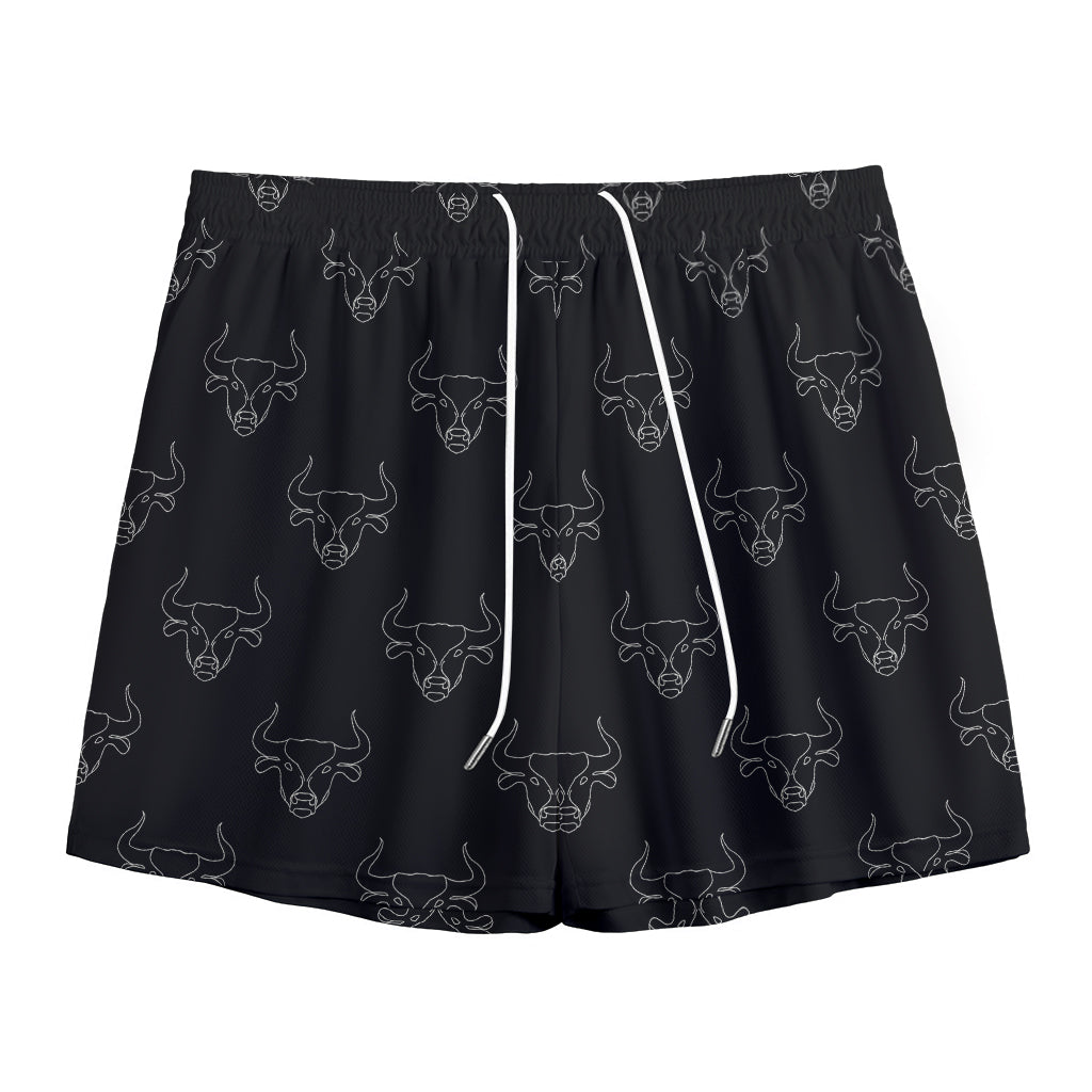 Black And White Bull Pattern Print Mesh Shorts
