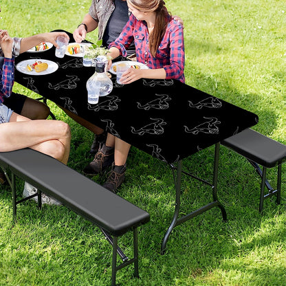 Black And White Bull Pattern Print Picnic Table Cover
