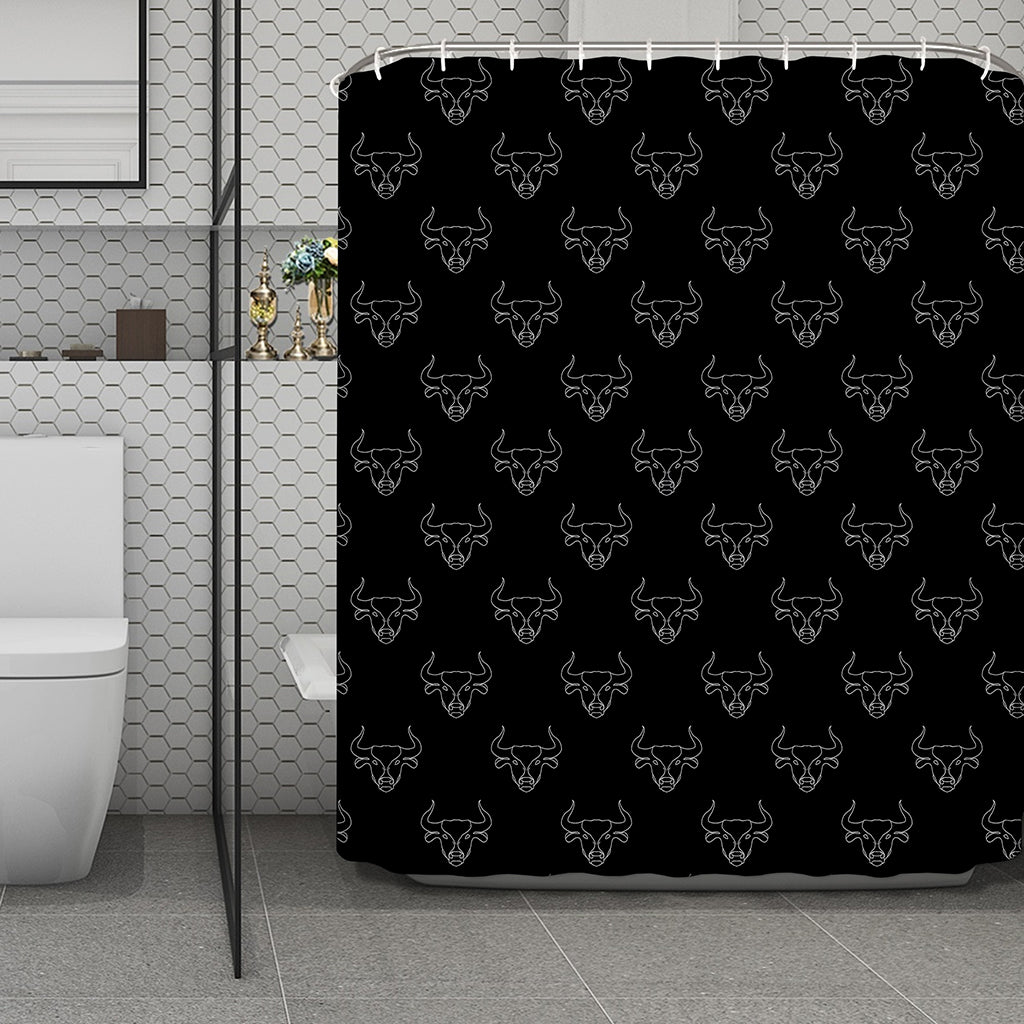 Black And White Bull Pattern Print Polyester Shower Curtain
